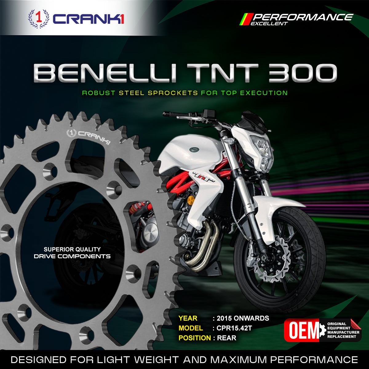 Sprocket For Benelli TNT 300 (2015 Onwards) - Rear - CPR15.42T