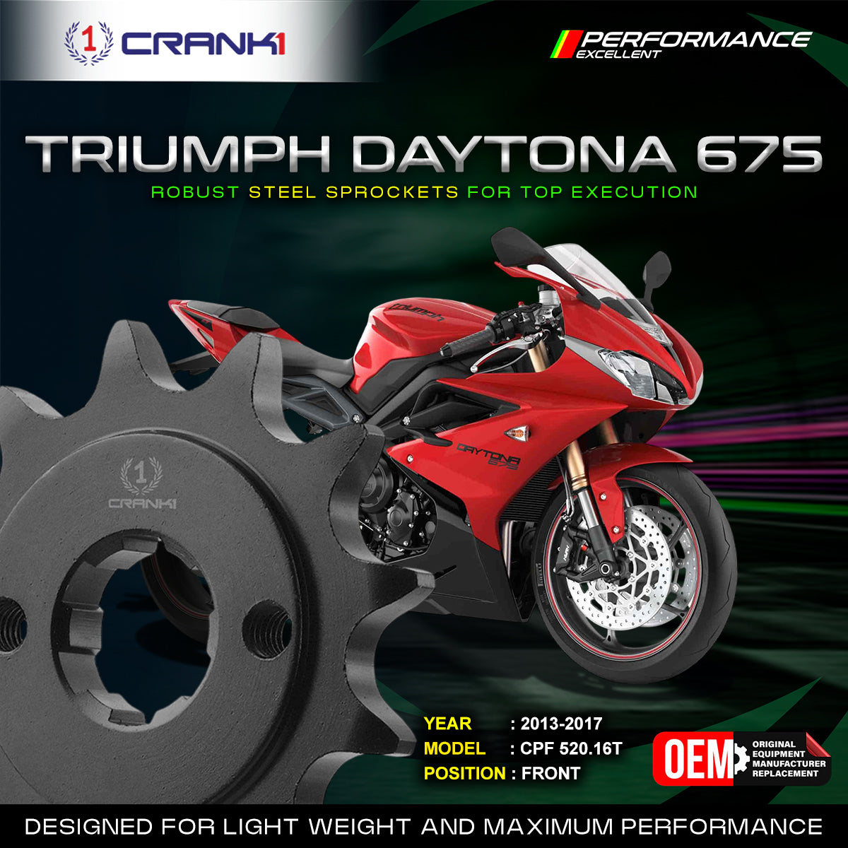 Sprocket For Triumph Daytona 675 (2013-2017) - Front - CPF520.16T