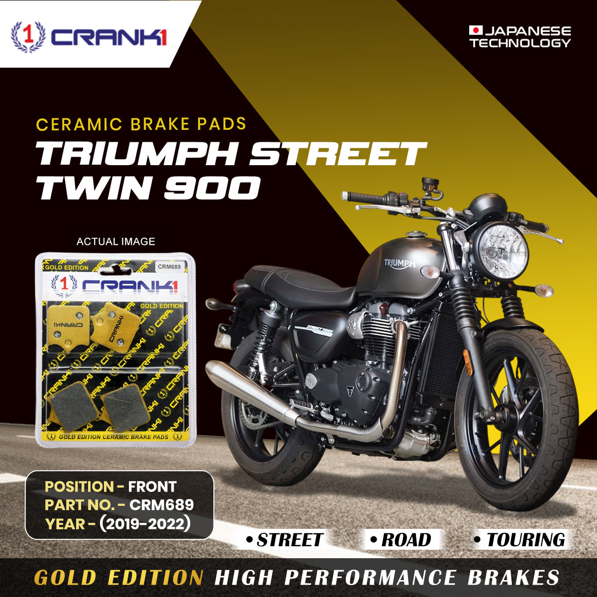 Ceramic Brake Pads For Triumph Street Twin 900 (2019-2022) - Front - CRM689 - 2 Sets
