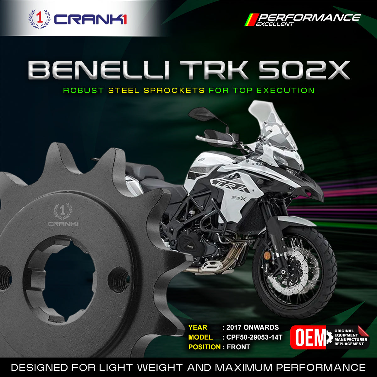 Sprocket For Benelli TRK 502X (2017 Onwards) - Front - CPF50-29053-14T