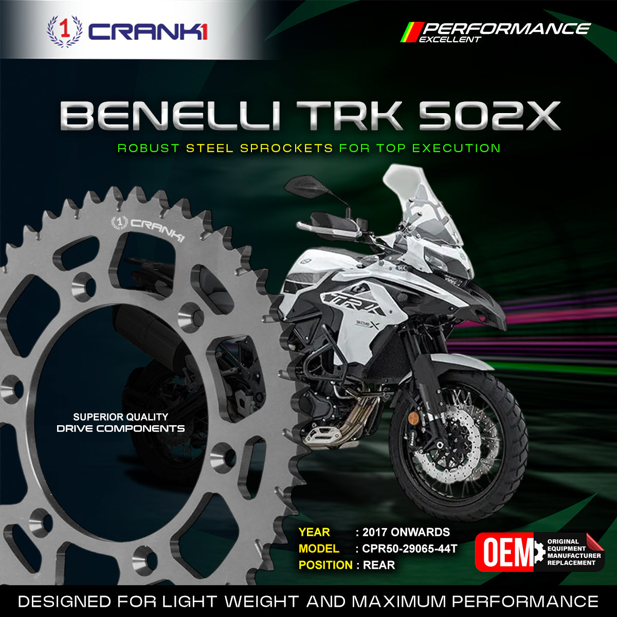 Sprocket For Benelli TRK 502X (2017 Onwards) - Rear - CPR50-29065-44T