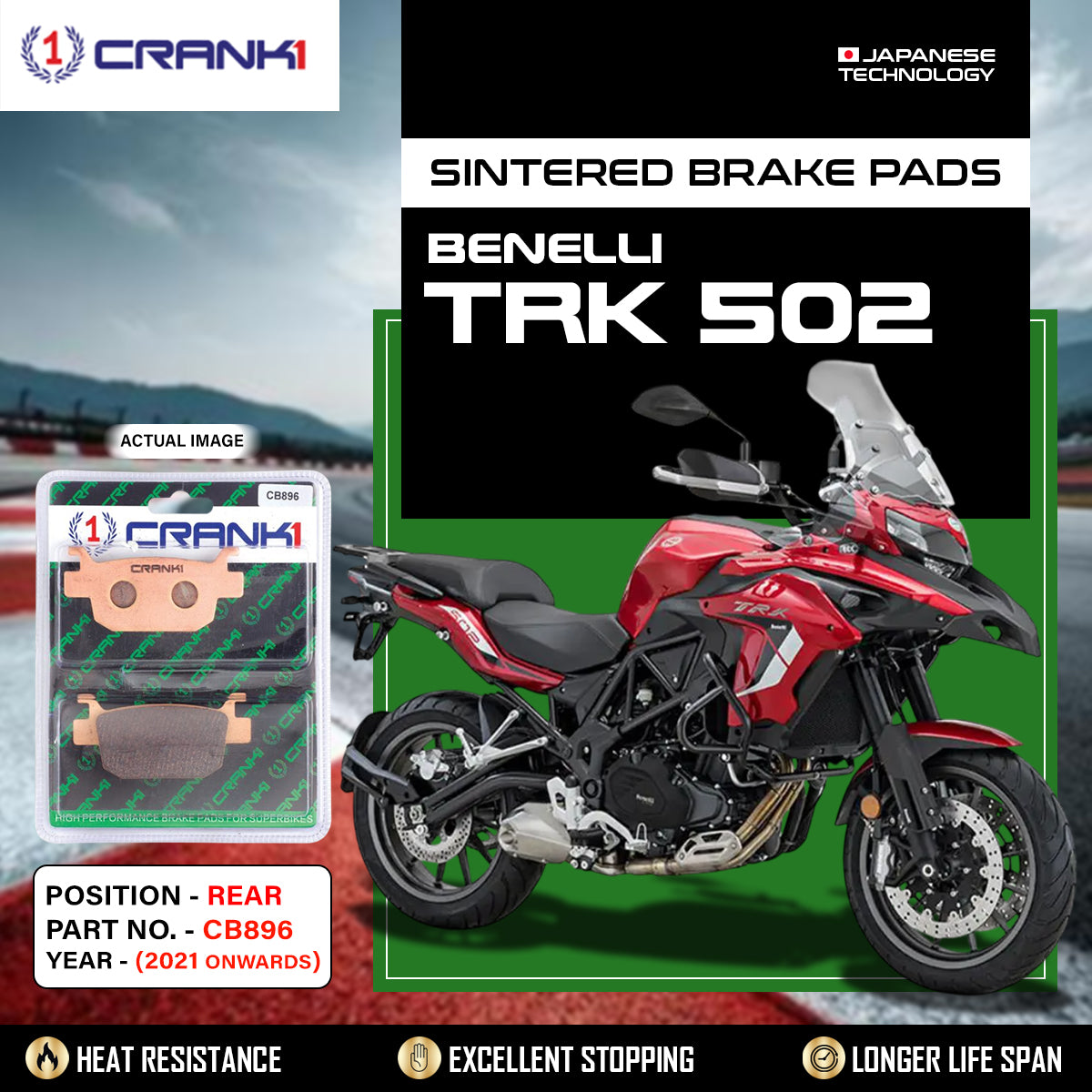 Sintered Brake Pads For Benelli TRK 502 (2021 Onwards) - Rear - CB896