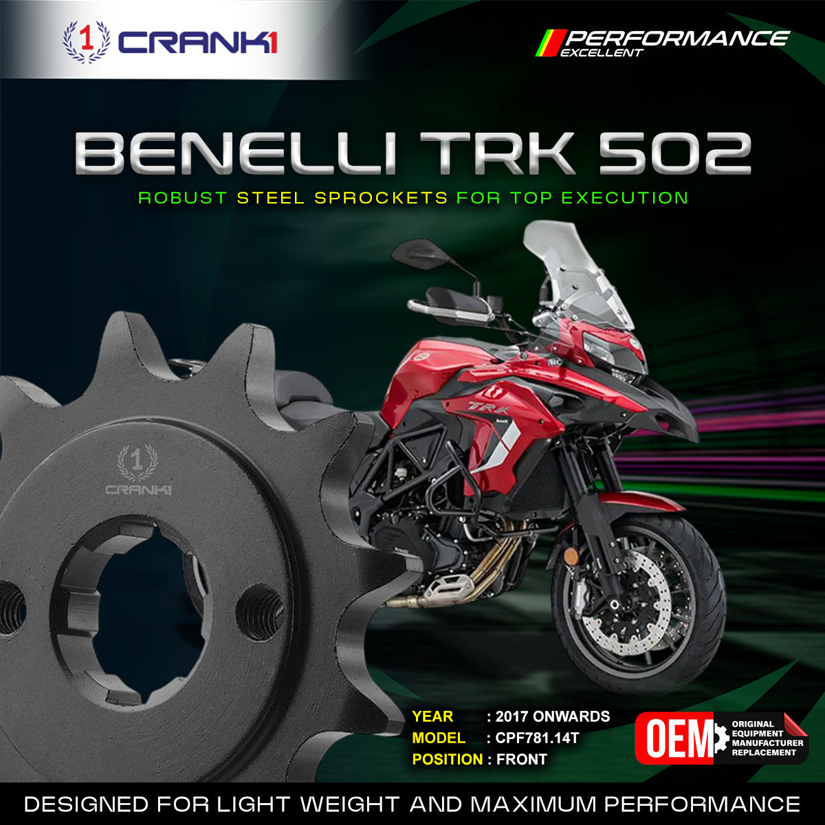 Sprocket For Benelli TRK 502 (2017 Onwards) - Front - CPF781.14T
