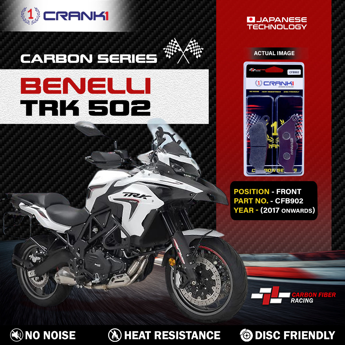 Carbon Brake Pads For Benelli TRK 502 (2017 Onwards) - Front - CFB902 - 2 Sets