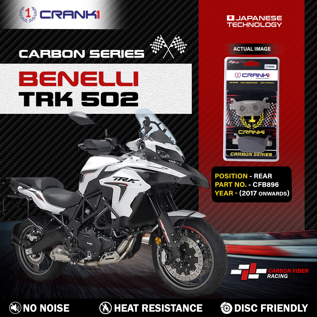 Carbon Brake Pads For Benelli TRK 502 (2017 Onwards) - Rear - CFB896