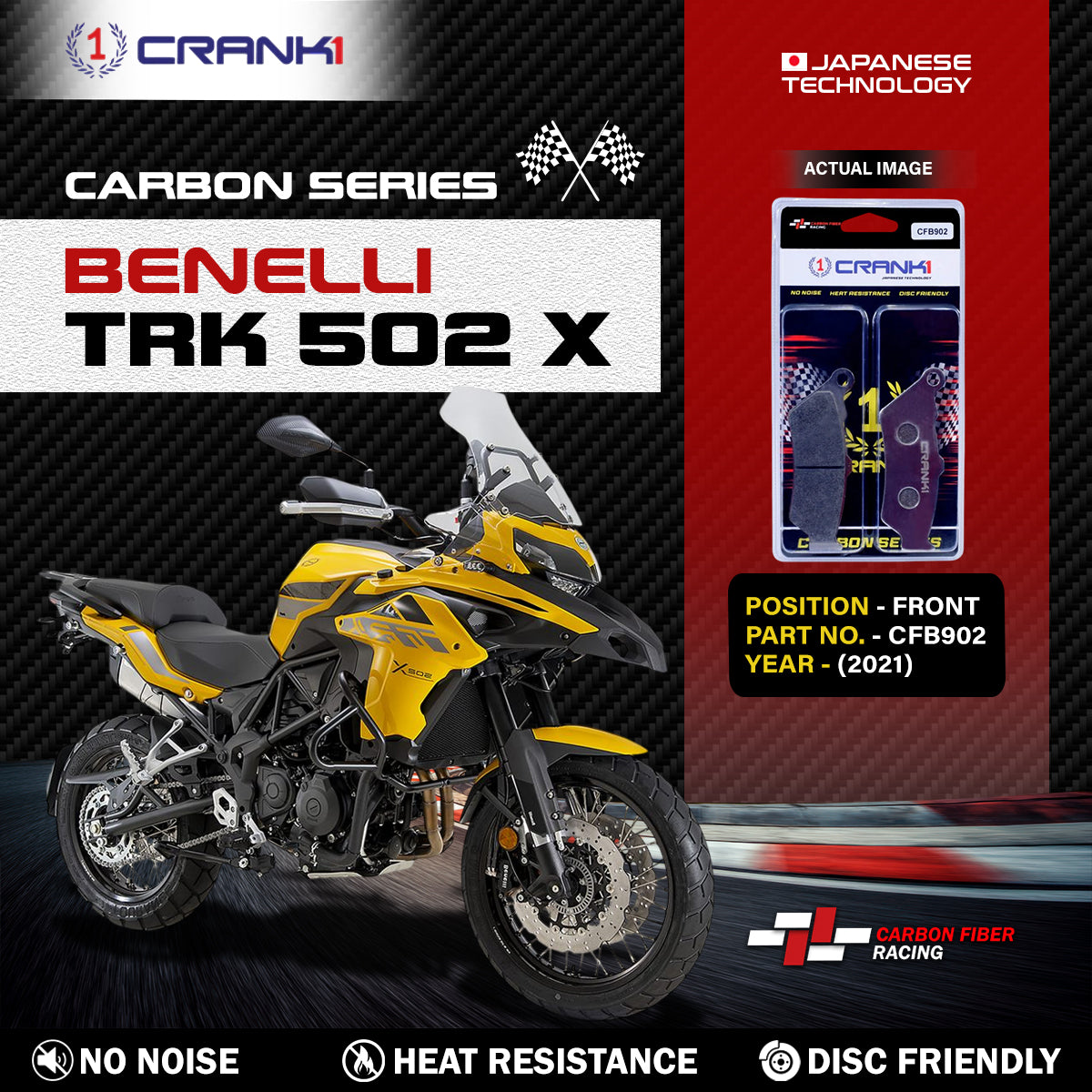 Carbon Brake Pads For Benelli TRK 502 X (2021) - Front - CFB902 - 1 Set