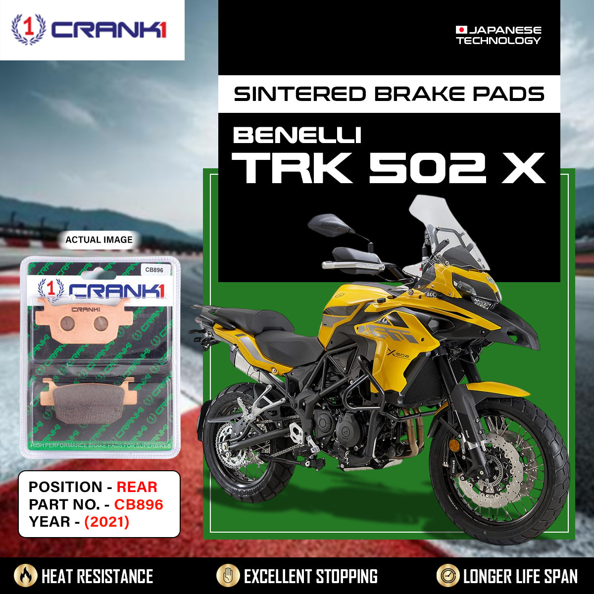 Sintered Brake Pads For Benelli TRK 502 X (2021) - Rear - CB896 - 1 Set