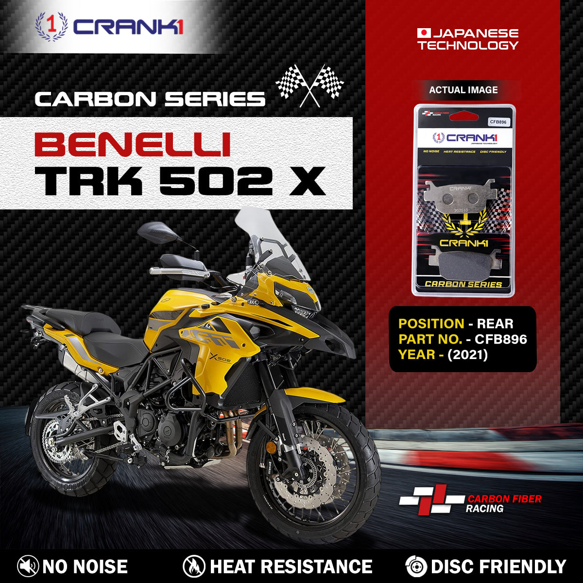 Carbon Brake Pads For Benelli TRK 502 X (2021) - Rear - CFB896 - 1 Set