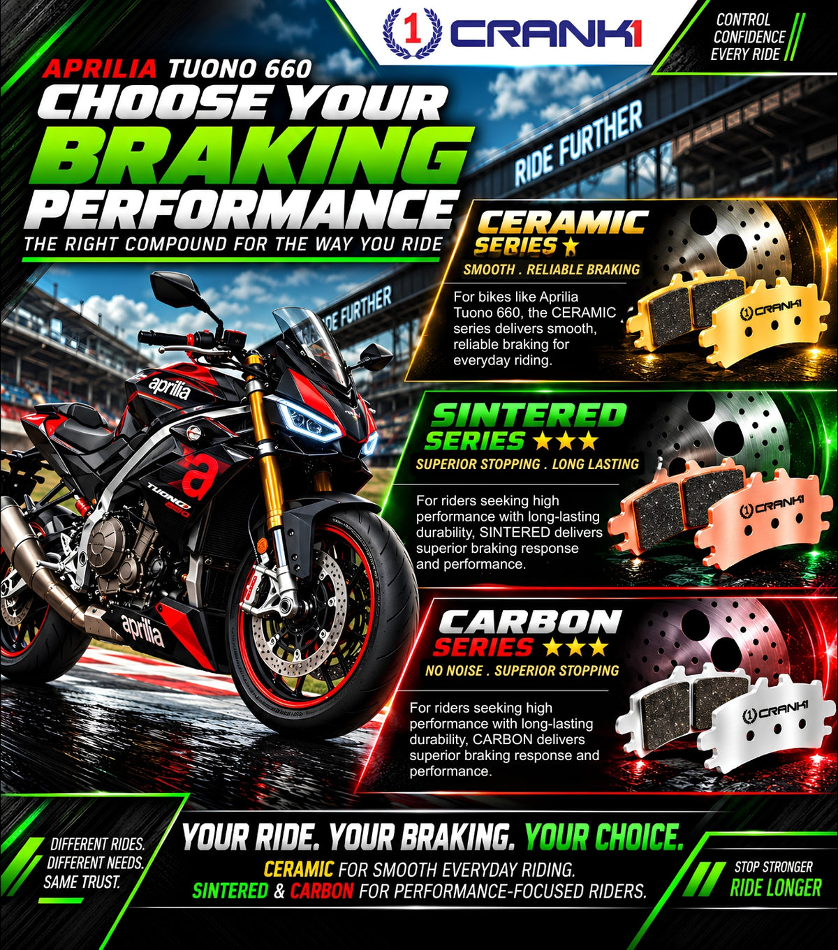 Ceramic Brake Pads For  Aprilia Tuono 660 (2020 Onwards) - Rear - CRM469 - 1 Set | Smooth Braking | Heat Resistant | Long Life | Disc Friendly