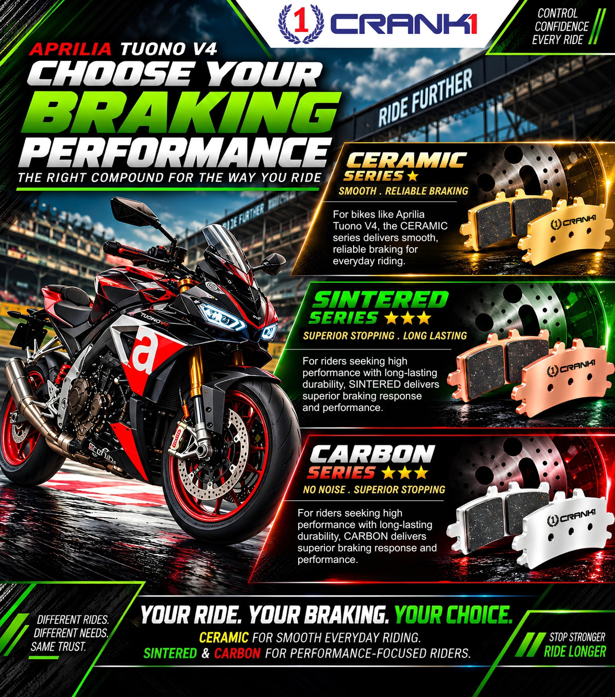 Ceramic Brake Pads For  Aprilia Tuono V4 (2021 Onwards) - Rear - CRM469 - 1 Set | Smooth Braking | Heat Resistant | Long Life | Disc Friendly