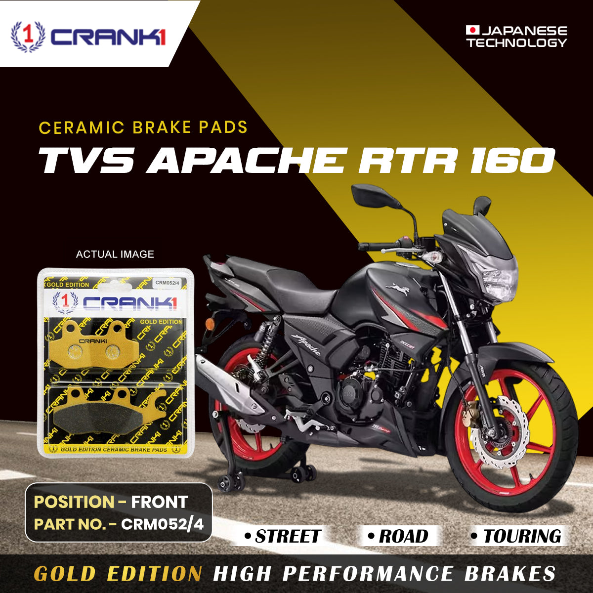 Ceramic Brake Pads For TVS Apache RTR 160 - Front - CRM052/4