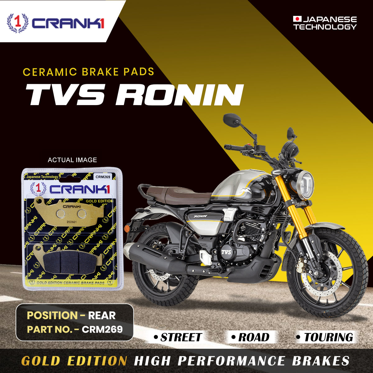 Ceramic Brake Pads For TVS Ronin - Rear - CRM269