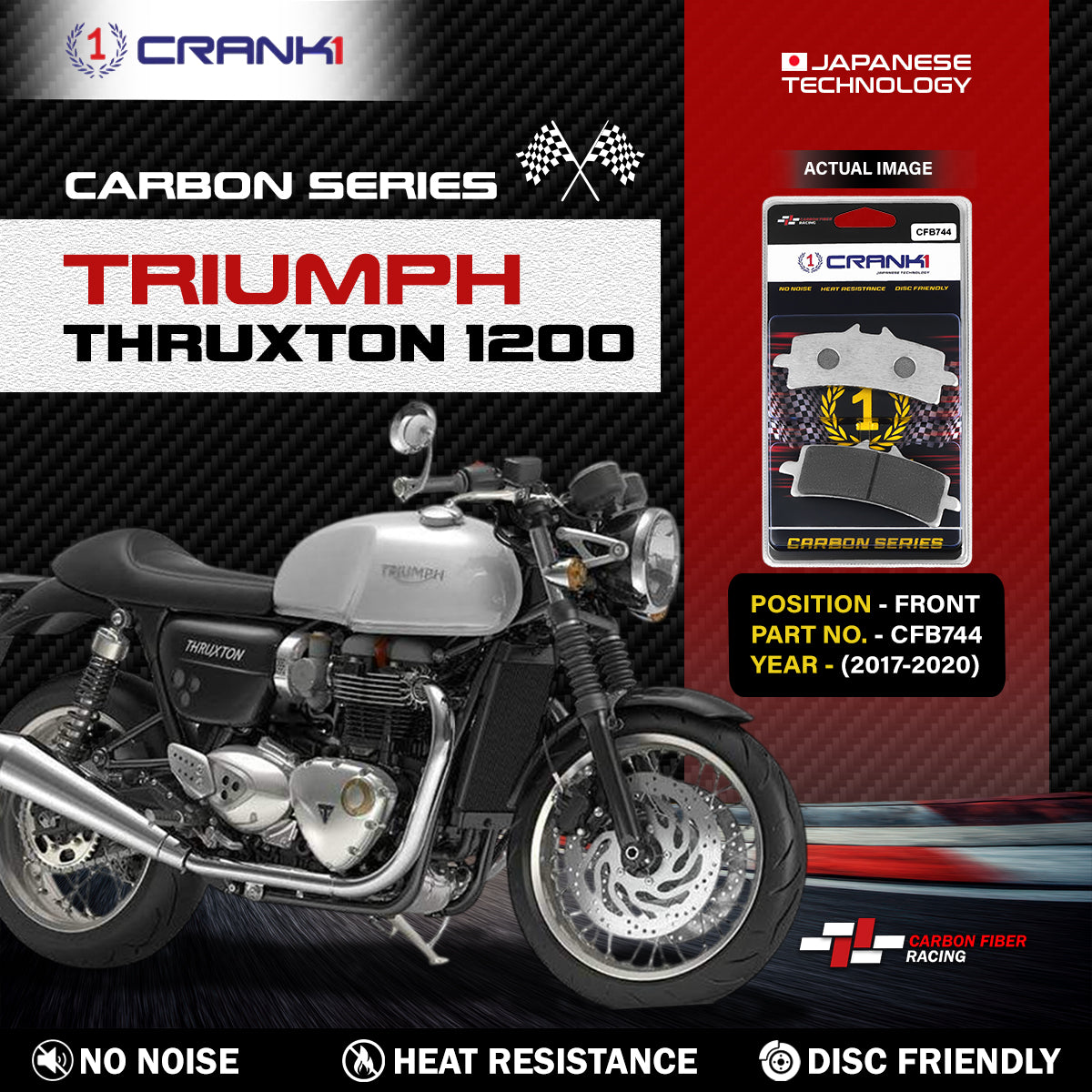 Carbon Brake Pads For Triumph Thruxton 1200 (2017-2020) - Front - CFB744 - 2 Sets