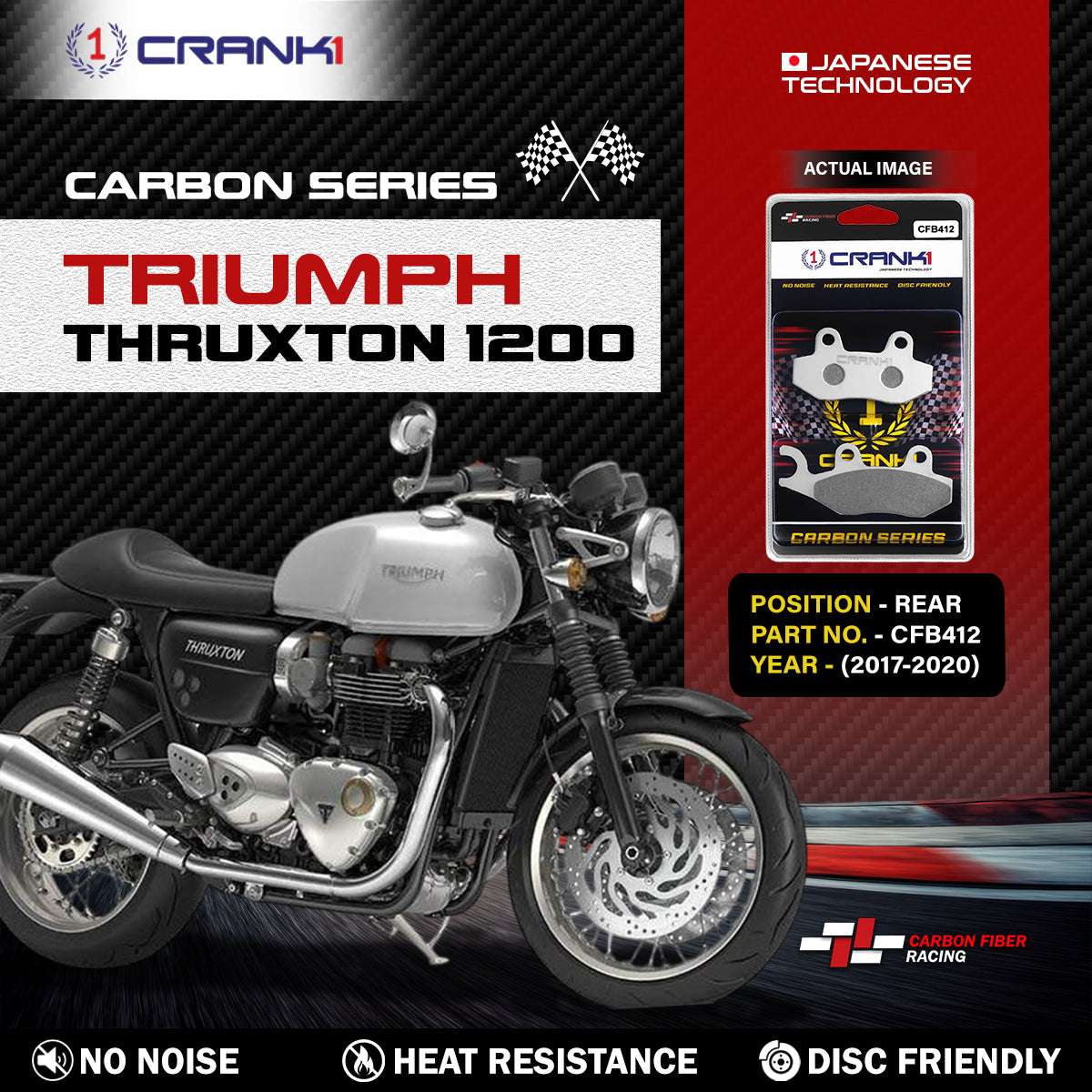 Carbon Brake Pads For Triumph Thruxton 1200 (2017-2020) - Rear - CFB412 - 1 Set