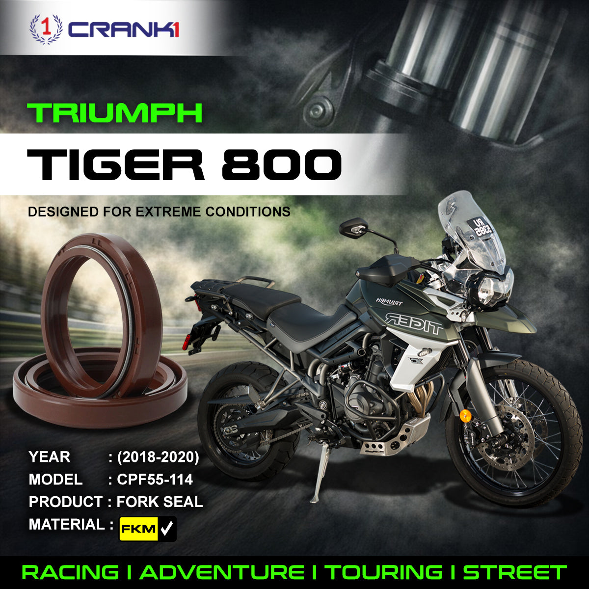Fork Oil Seals Pair For Triumph Tiger 800 (2018-2020) - CPF55-114
