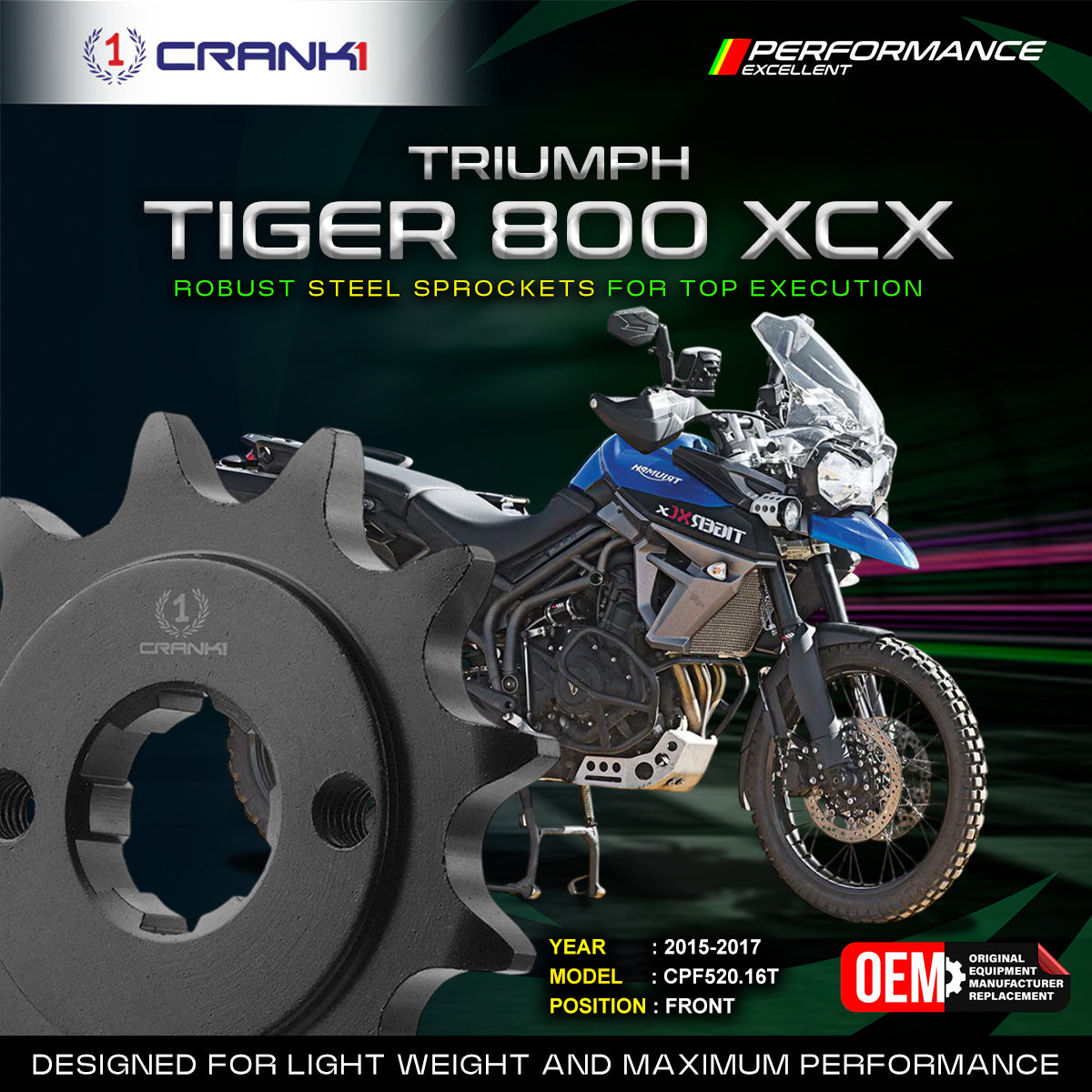 Sprocket For Triumph Tiger 800 XCX (2015-2017) - Front - CPF520.16T