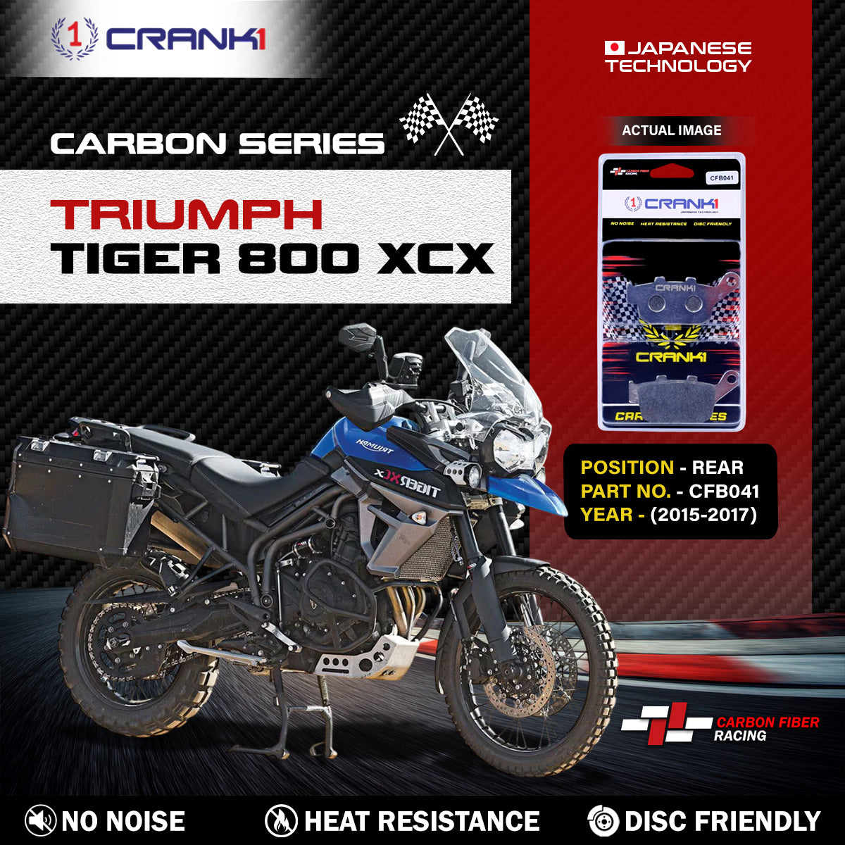 Carbon Brake Pads For Triumph Tiger 800 XCX (2015-2017) - Rear - CFB041