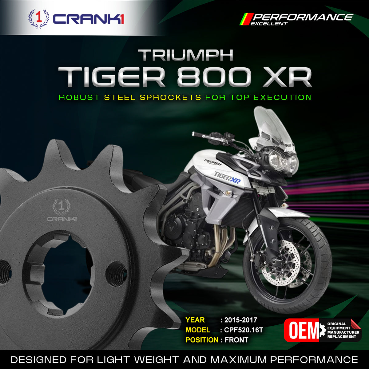 Sprocket For Triumph Tiger 800 XR (2015-2017) - Front - CPF520.16T