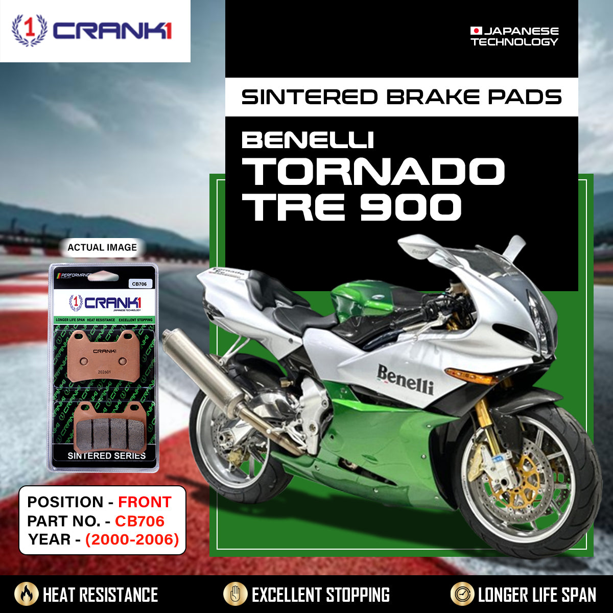 Sintered Brake Pads For Benelli Tornado Tre 900 (2000-2006) - Front - CB706 - 2 Sets