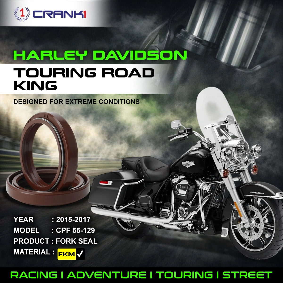 Fork Oil Seals Pair For Harley Davidson Touring Road King (2015-2017) - CPF55-129