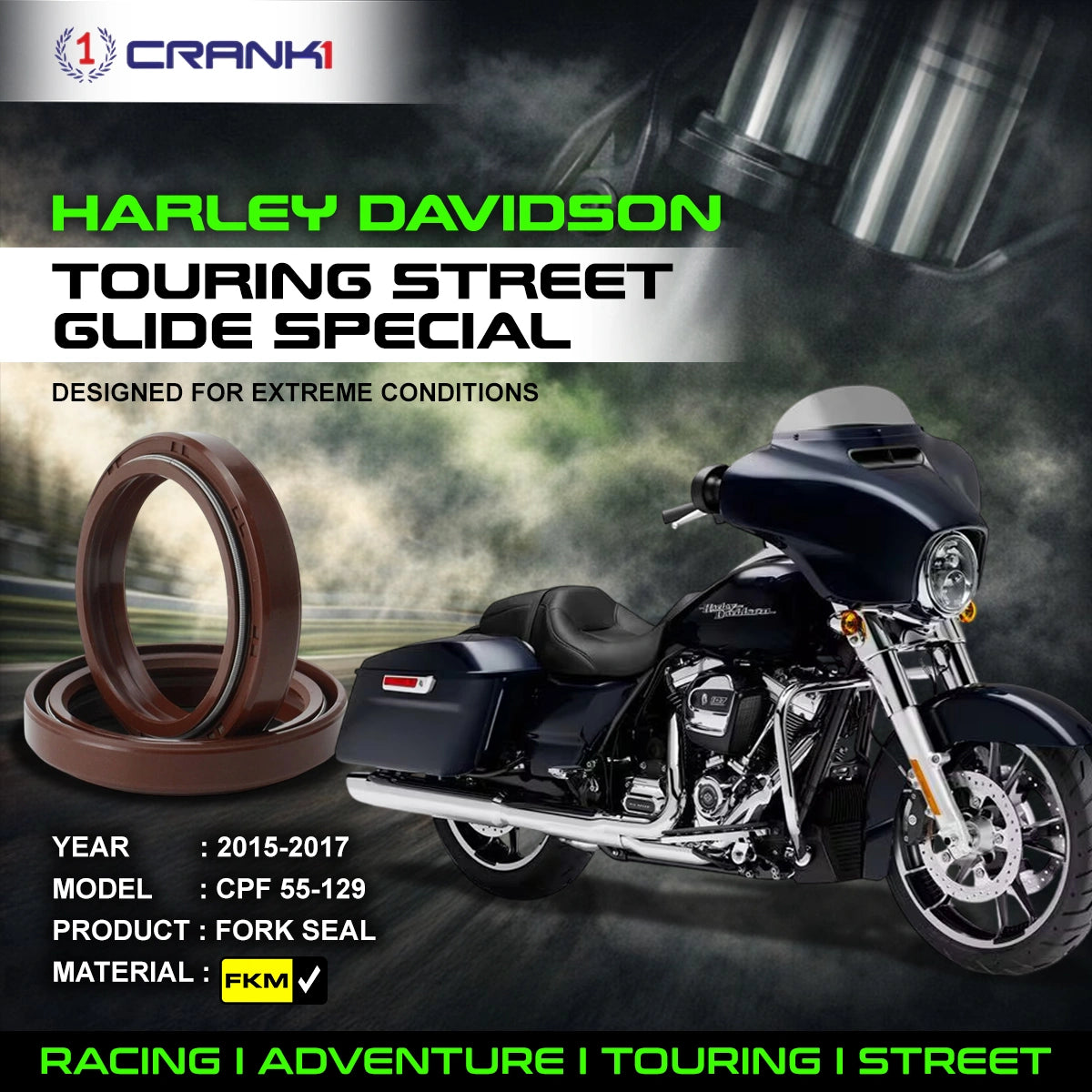 Fork Oil Seals Pair For Harley Davidson Touring Street Glide Special (2015-2017) - CPF55-129