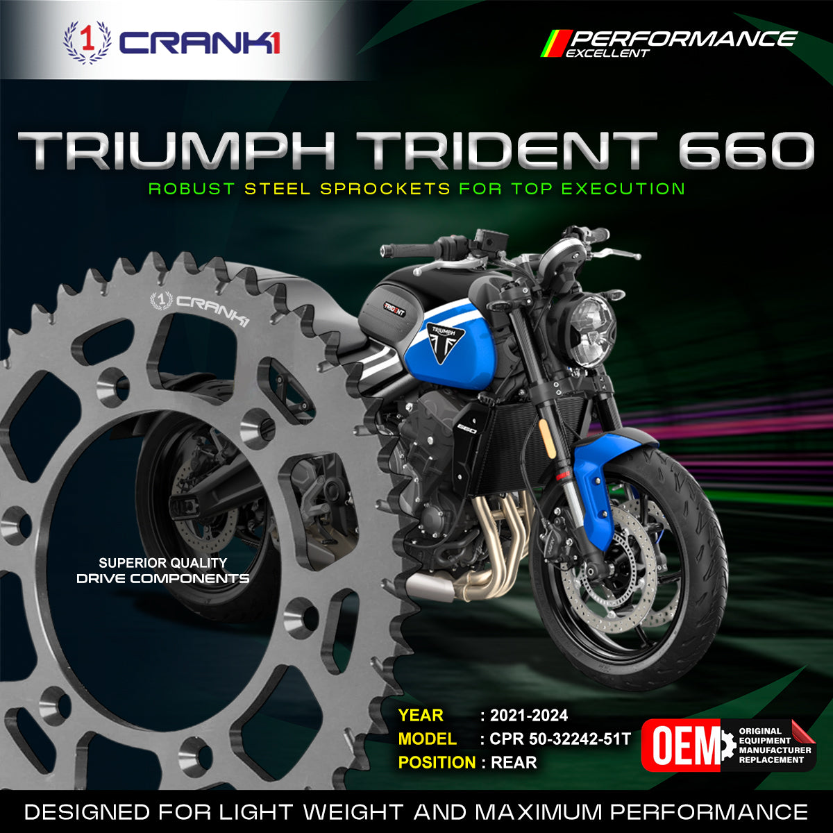 Sprocket For Triumph Trident 660 (2021-2024) - Rear - CPR50-32242-51T
