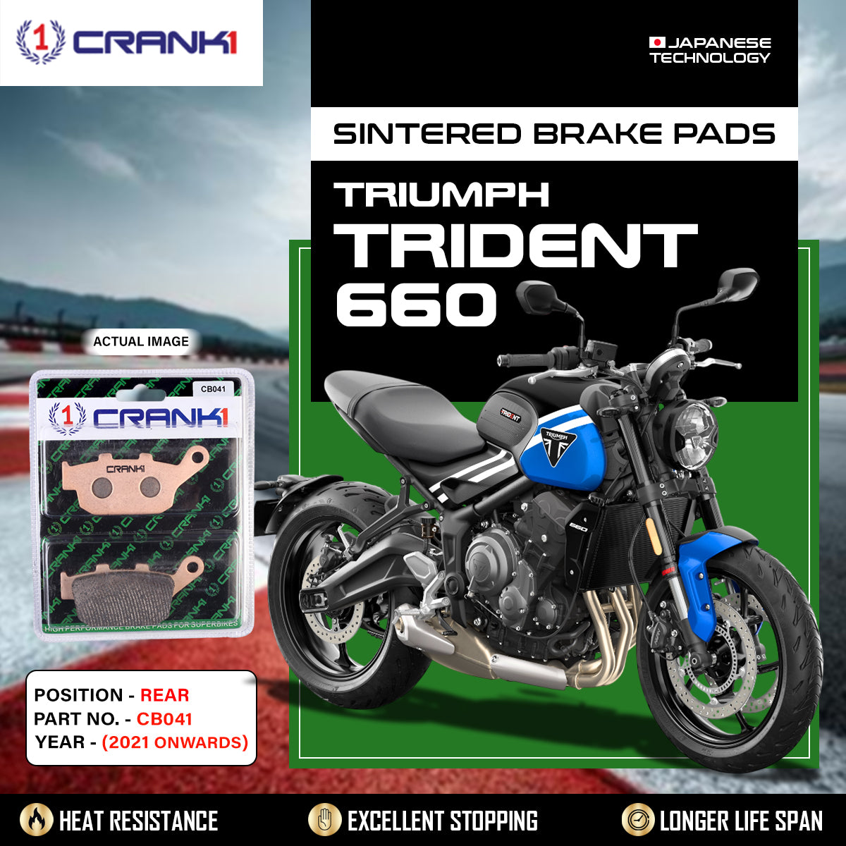 Sintered Brake Pads For Triumph Trident 660 (2021 Onwards) - Rear - CB041