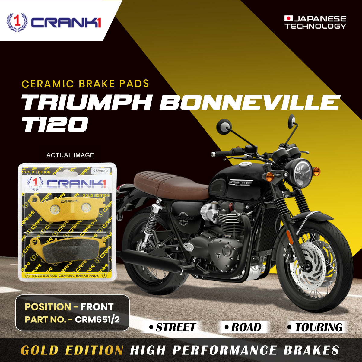 Ceramic Brake Pads For Triumph Bonneville T120 - Front - CRM651/2