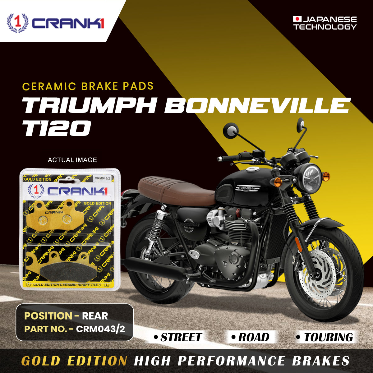 Ceramic Brake Pads For Triumph Bonneville T120 - Rear - CRM043/2