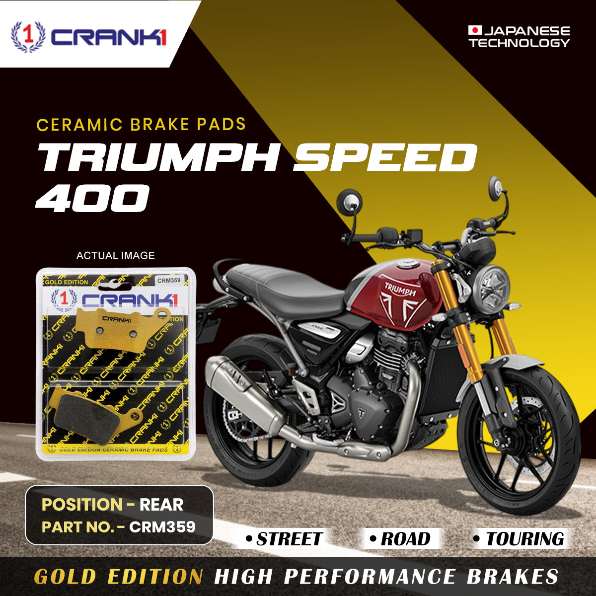 Ceramic Brake Pads For Triumph Speed 400 - Rear - CRM359