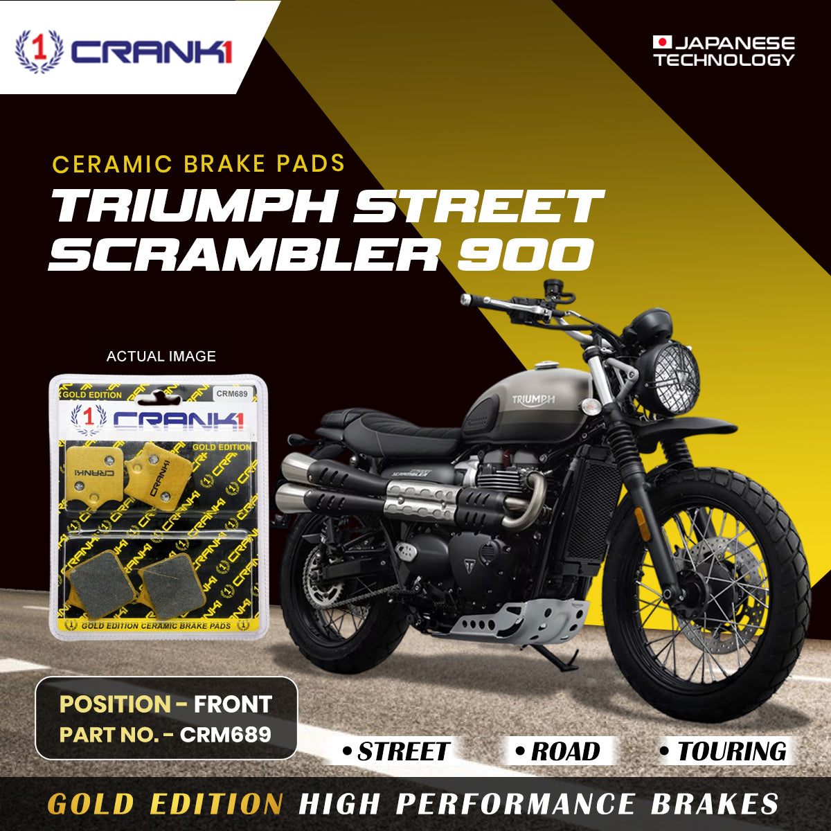 Ceramic Brake Pads For Triumph Street Scrambler 900 - Front - CRM689