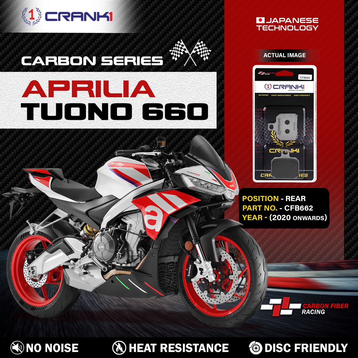 Carbon Brake Pads For Aprilia Tuono 660 (2020 Onwards) - Rear - CFB662