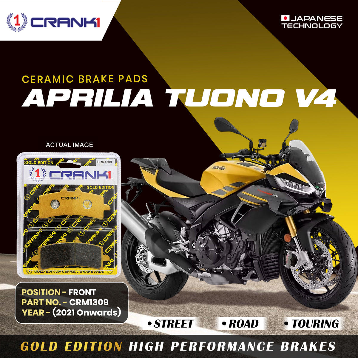 Ceramic Brake Pads For  Aprilia Tuono V4 (2021 Onwards) - Front - CRM1309 - 2 Sets | Smooth Braking | Heat Resistant | Long Life | Disc Friendly