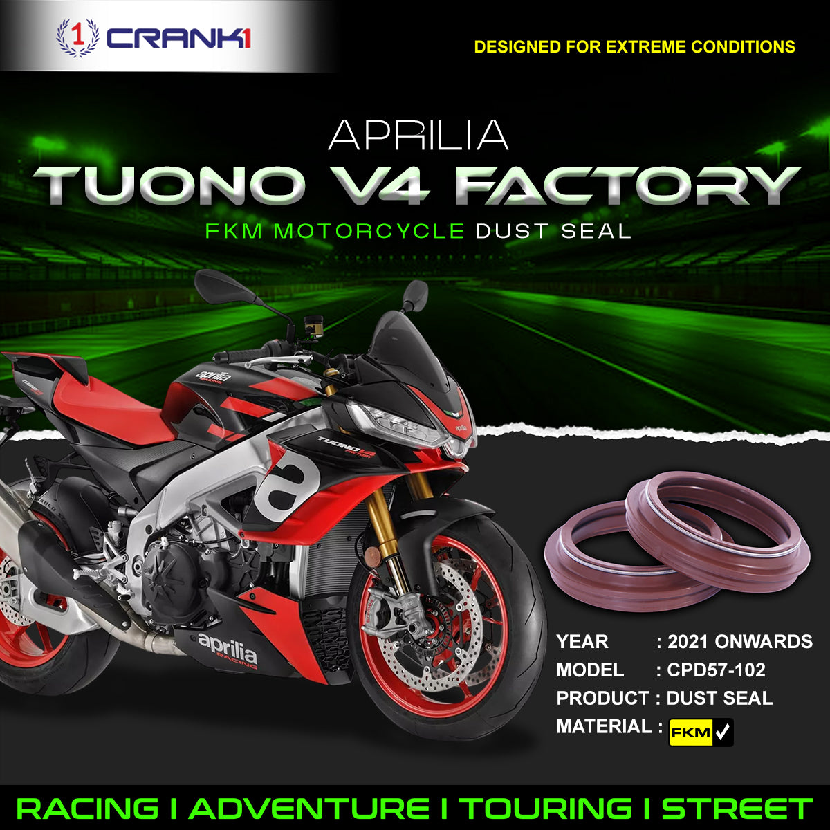 Fork Dust Seals Pair For Aprilia Tuono V4  Factory 	(2021 Onwards) - CPD57-102