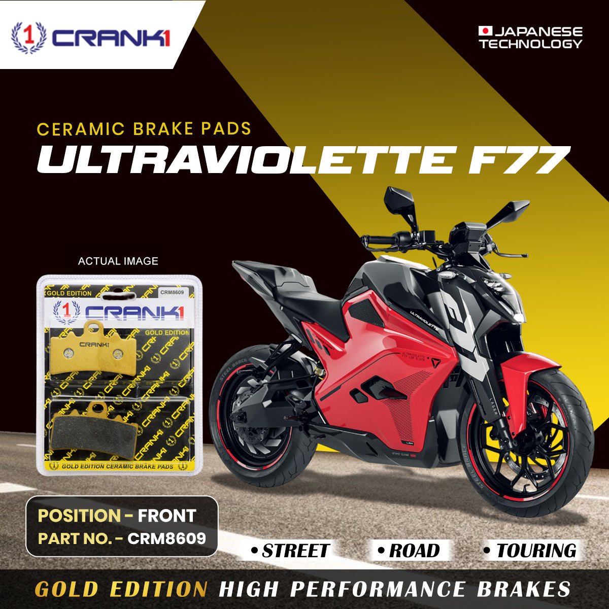 Ceramic Brake Pads For Ultraviolette F77 - Front - CRM8609