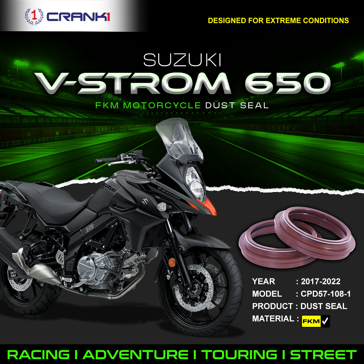 Fork Dust Seals Pair For Suzuki V-Strom 650 (2017-2022) - CPD57-108-1