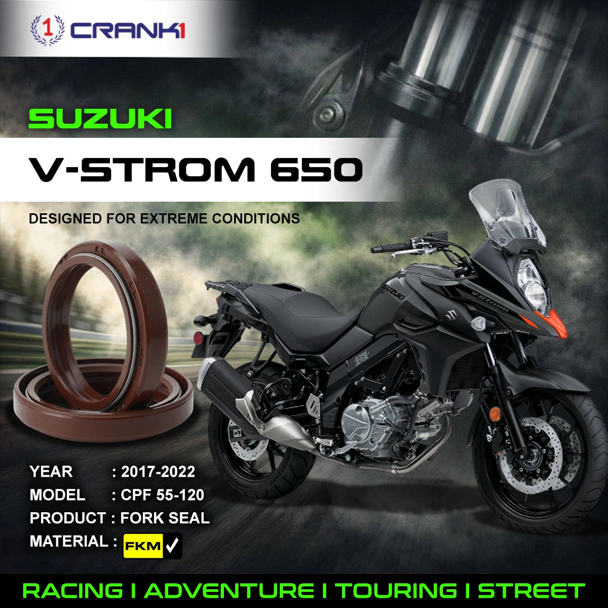 Fork Oil Seals Pair For Suzuki V-Strom 650 (2017-2022) - CPF55-120