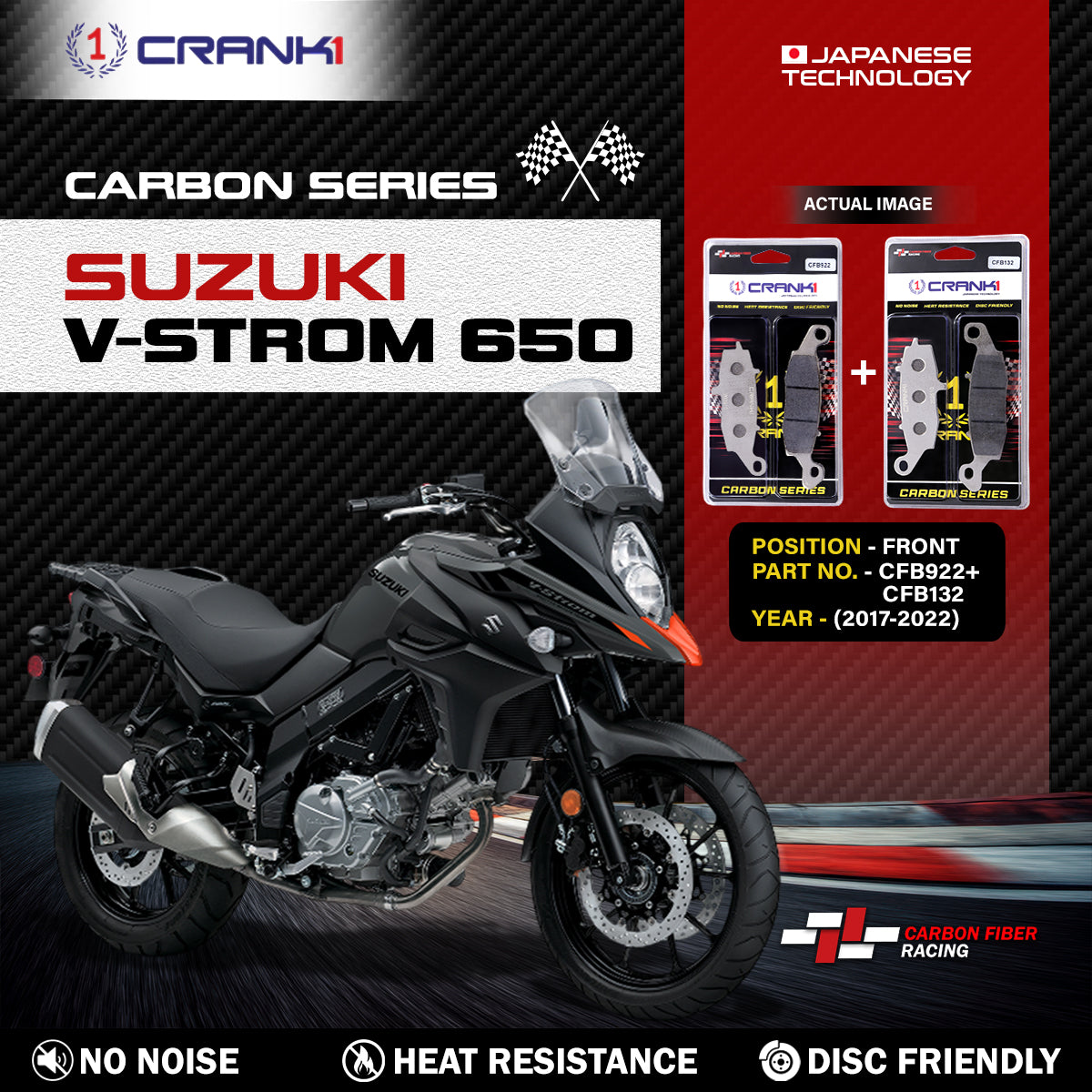 Carbon Brake Pads For Suzuki V-Strom 650 (2017-2022) - Front - CFB922 + CFB132 - 2 Sets