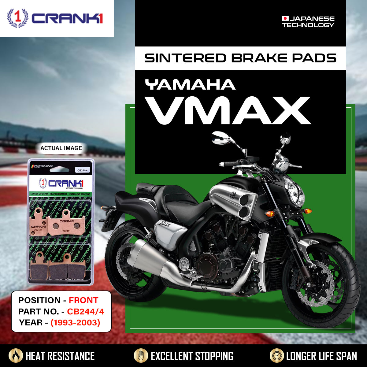 Sintered Brake Pads For Yamaha VMAX (1993-2003) - Front - CB244/4 - 2 Sets Required