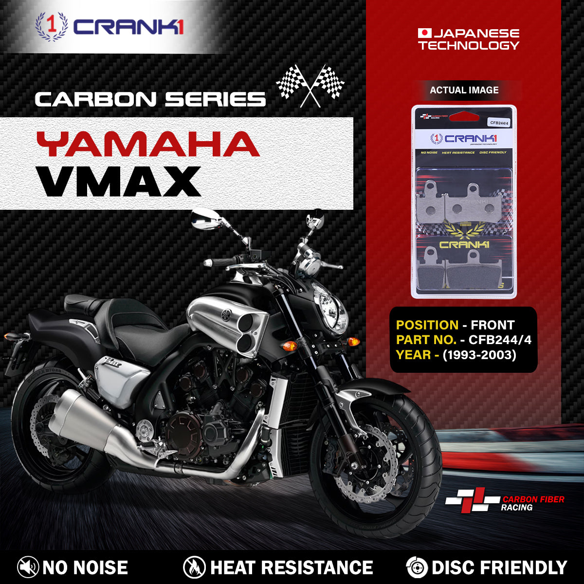 Carbon Brake Pads For Yamaha VMAX (1993-2003) - Front - CFB244/4 - 2 Sets