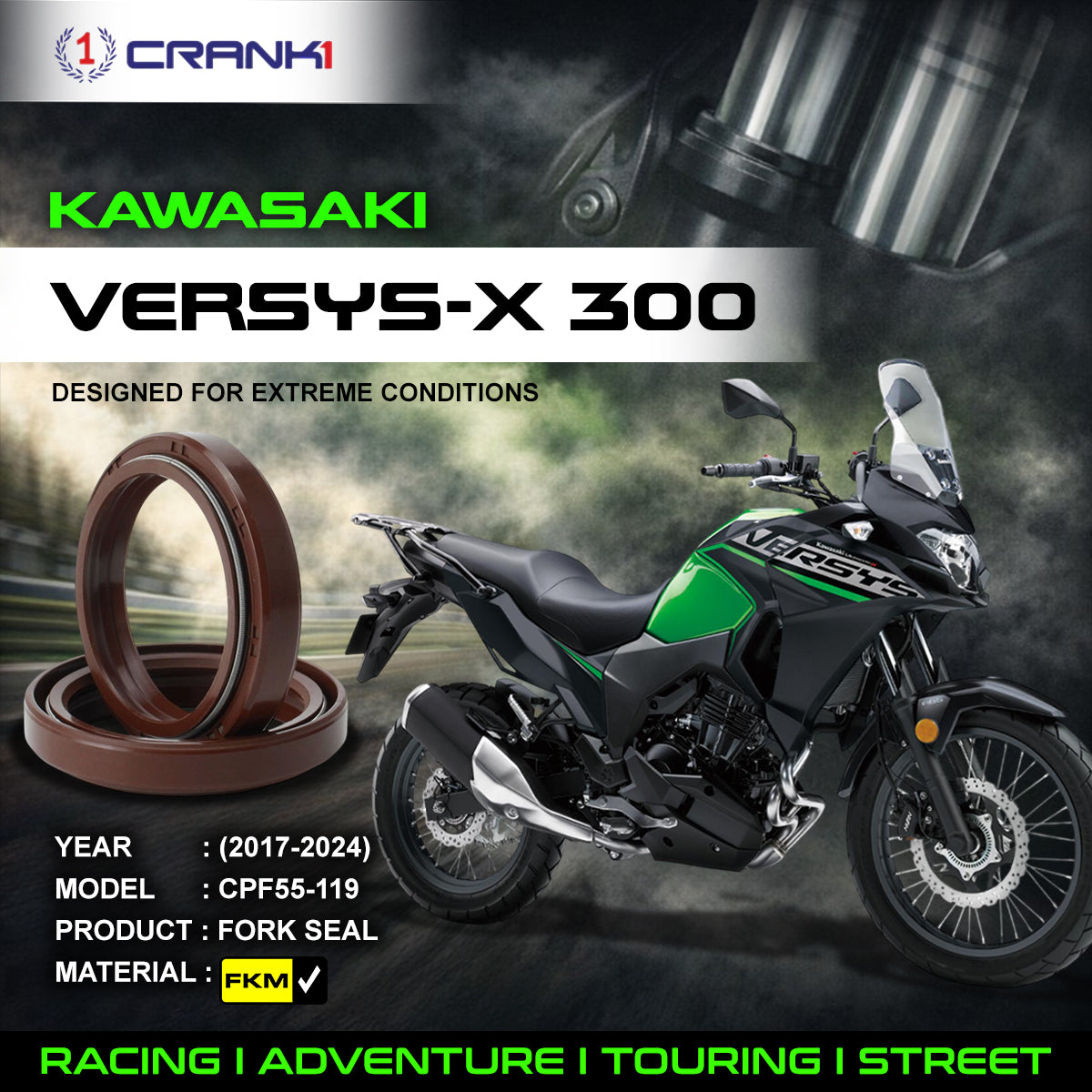 Fork Oil Seals Pair For Kawasaki Versys-X 300 (2017-2024) - CPF55-119