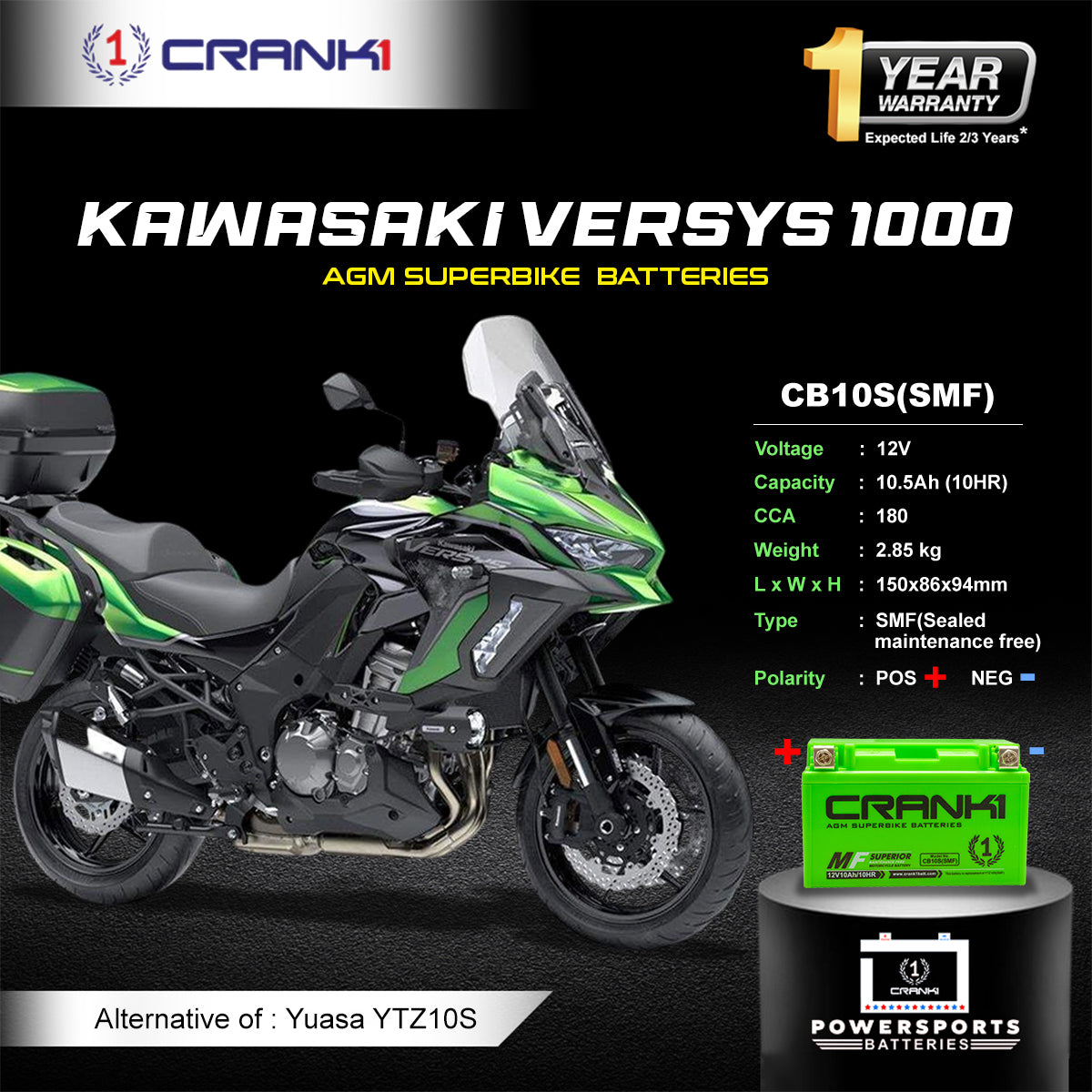 Battery For Kawasaki Versys 1000 - CB10S - Factory Activated