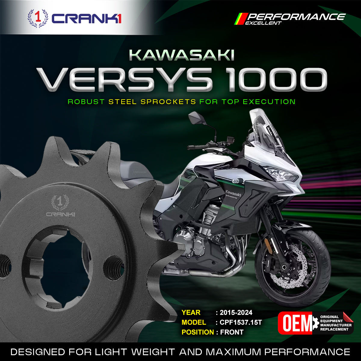 Sprocket For Kawasaki Versys 1000 (2015-2024) - Front - CPF1537.15T