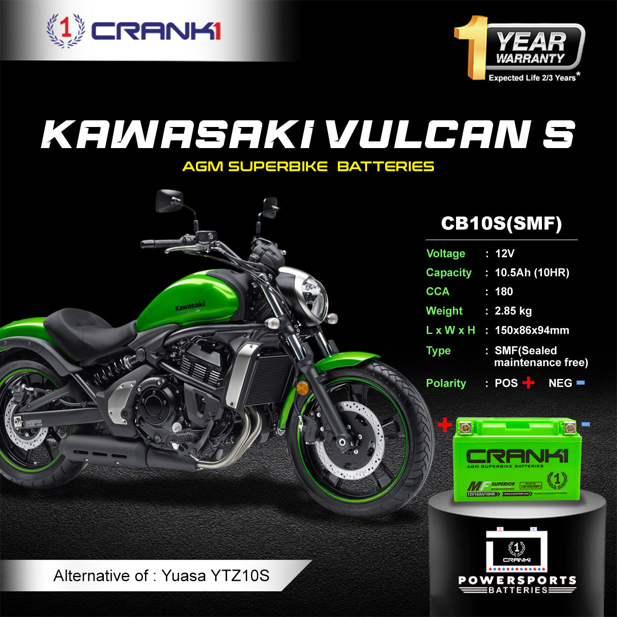 Battery For Kawasaki Vulcan S (2010-2025) - CB10S - Factory Activated
