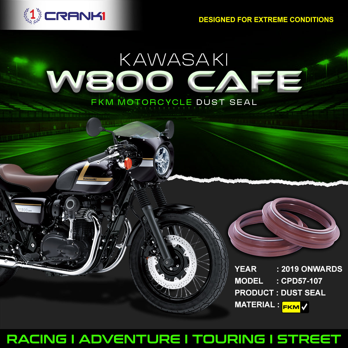 Fork Dust Seals Pair For Kawasaki W800 Cafe (2019 Onwards) - CPD57-107