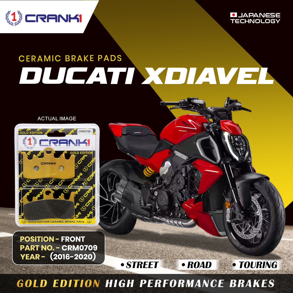 Ceramic Brake Pads For  Ducati XDiavel (2016-2020) - Front - CRM0709 - 2 Sets | Smooth Braking | Heat Resistant | Long Life | Disc Friendly