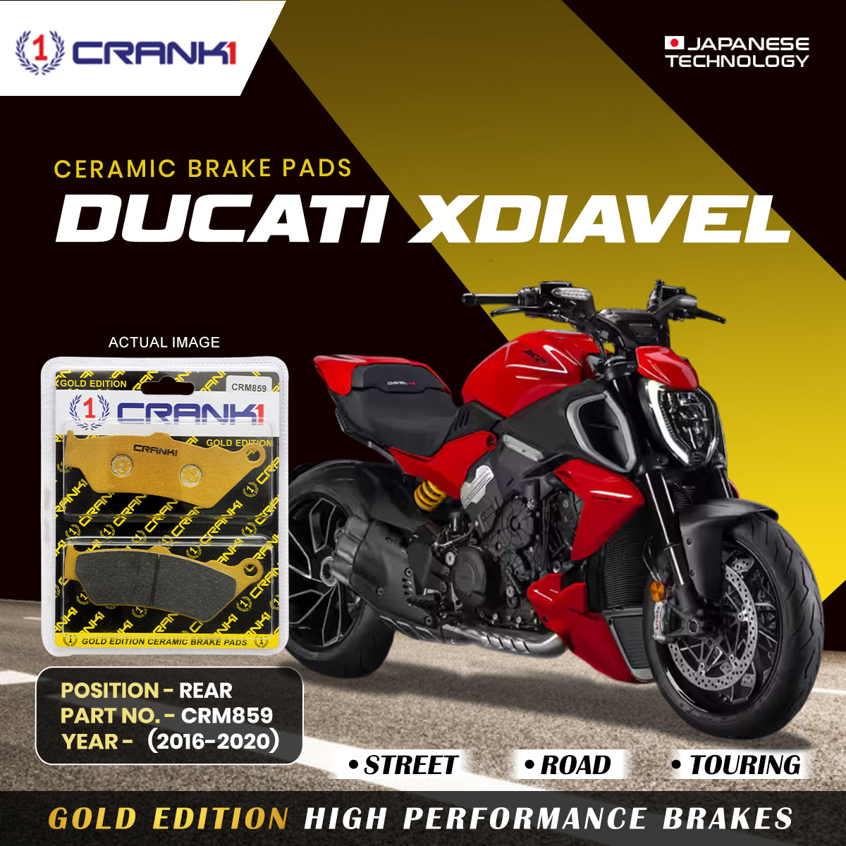 Ceramic Brake Pads For  Ducati  XDiavel (2016-2020) - Rear - CRM859 - 1 Set | Smooth Braking | Heat Resistant | Long Life | Disc Friendly