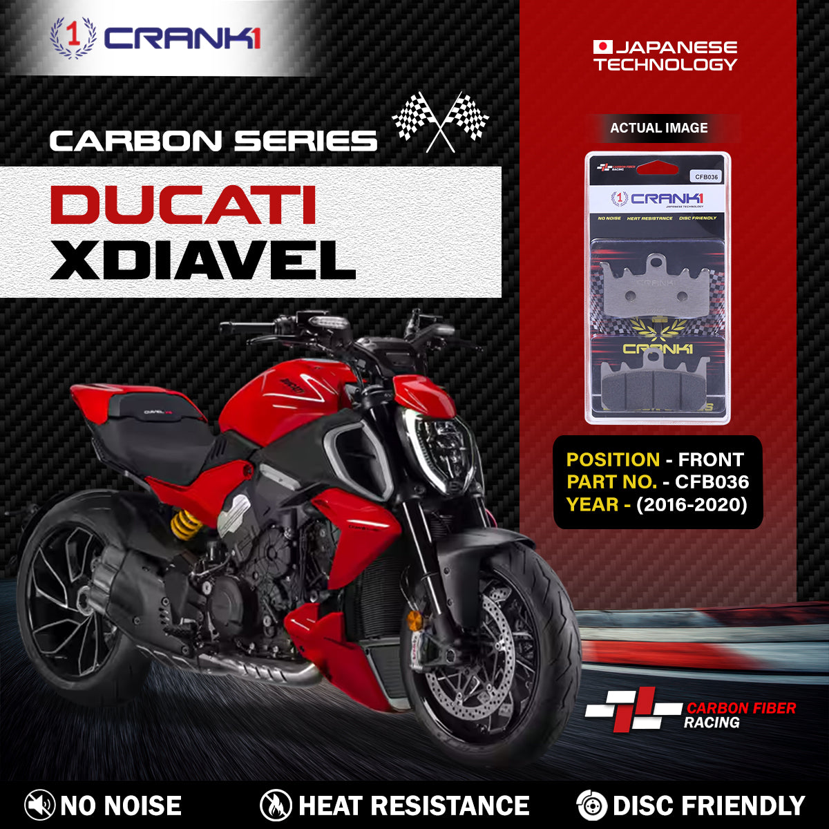 Carbon Brake Pads For Ducati XDiavel (2016-2020) - Front - CFB036 - 2 Sets