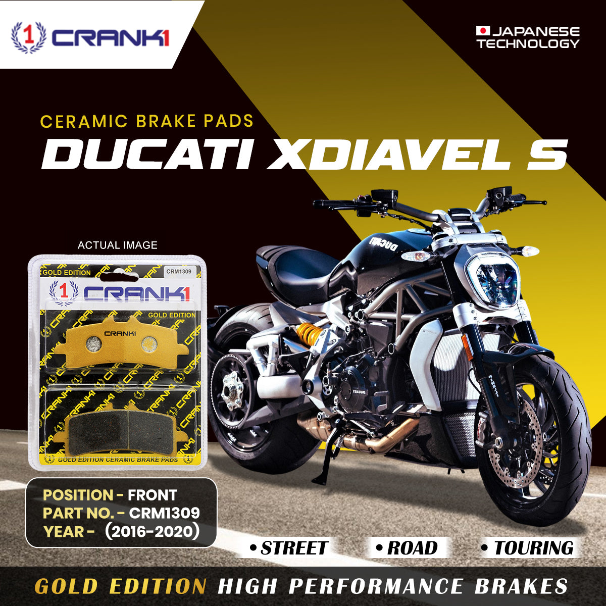 Ceramic Brake Pads For  Ducati XDiavel S  (2016-2020) - Front - CRM1309 - 2 Sets | Smooth Braking | Heat Resistant | Long Life | Disc Friendly