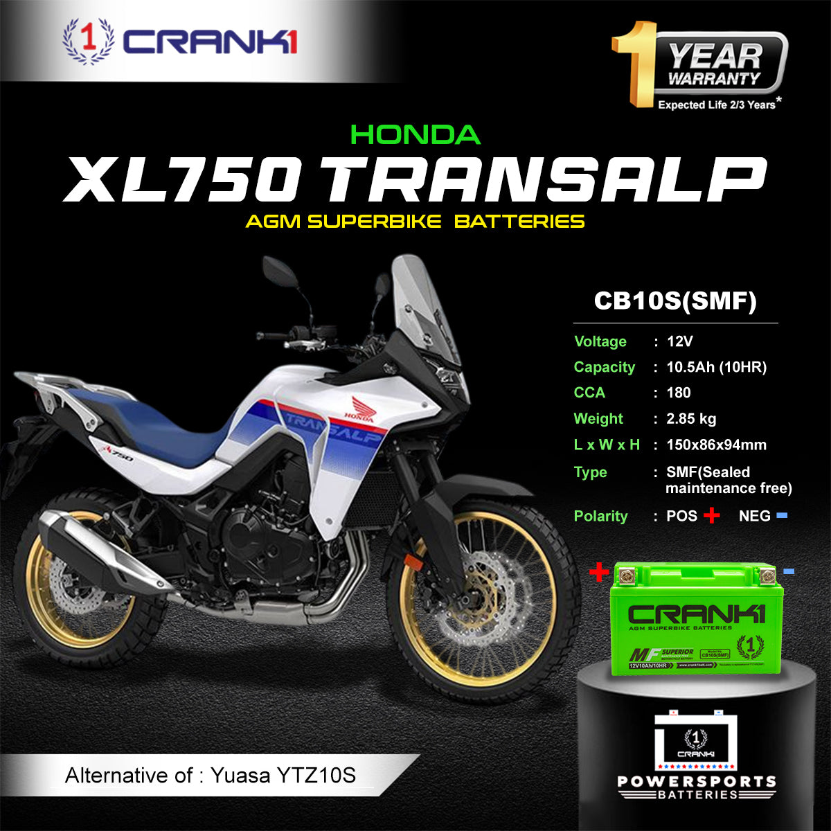 Battery For Honda XL750 Transalp - CB10S - Factory Activated